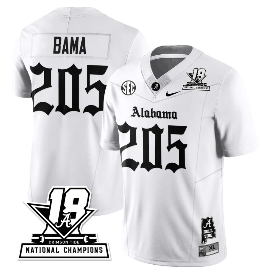 Bama Jersey #205 Alabama Crimson 18x-Time National Champions Gothic Stitched by My Store NCAA Football Jerseys