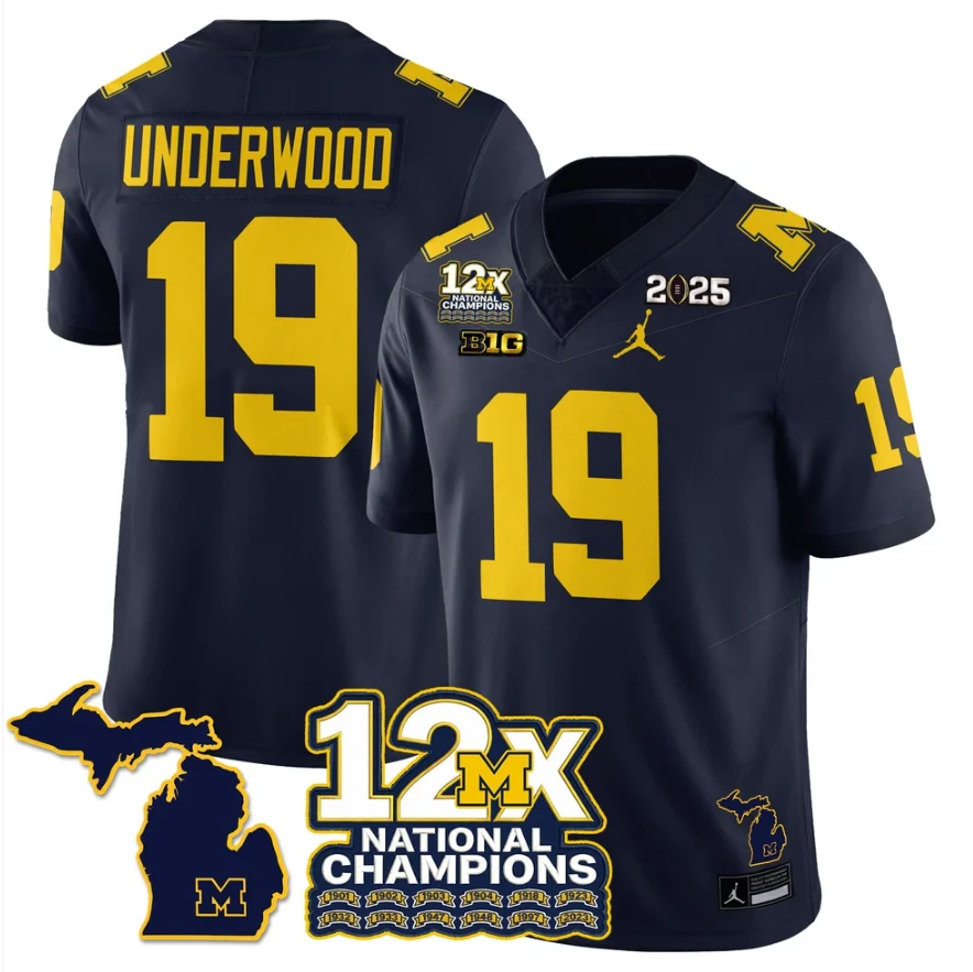 Bryce Underwood Jersey #19 Michigan Wolverines 12x-Time National Champions by My Store NCAA Football Jerseys