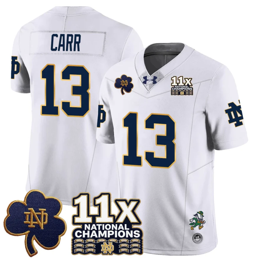 CJ Carr Jersey #13 Notre Dame 11x-Time National Champions Stitched by My Store NCAA Football Jerseys