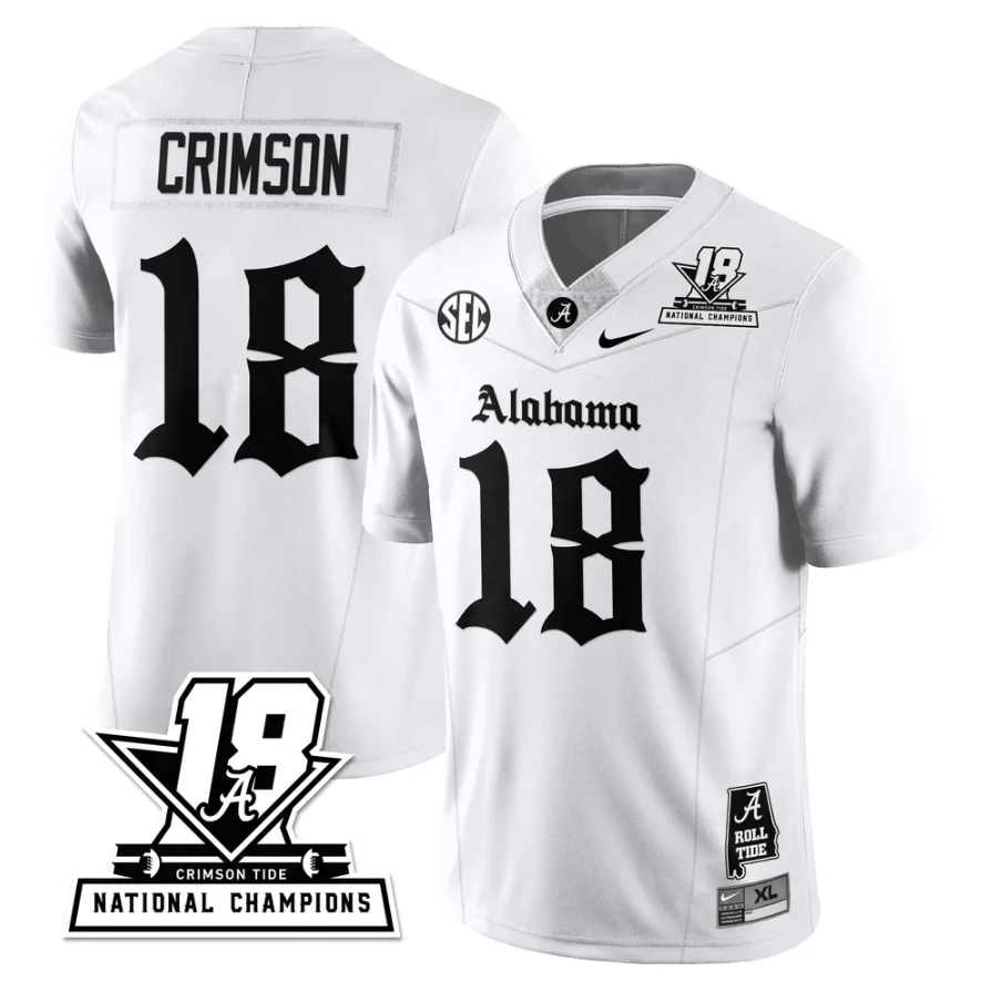 Crimson Jersey #18 Alabama Crimson 18x-Time National Champions Gothic Stitched by My Store NCAA Football Jerseys