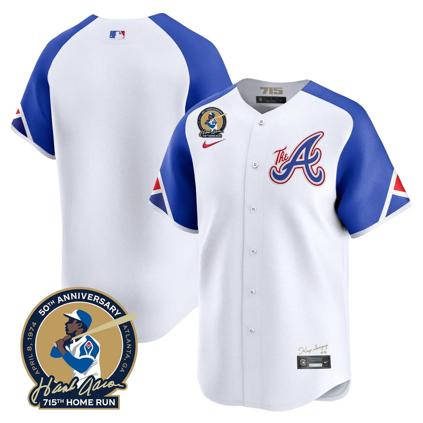 ATL Hank Aaron 715th Home Run Patch Vapor Premier Limited Jersey - Stitched by Atlanta Braves