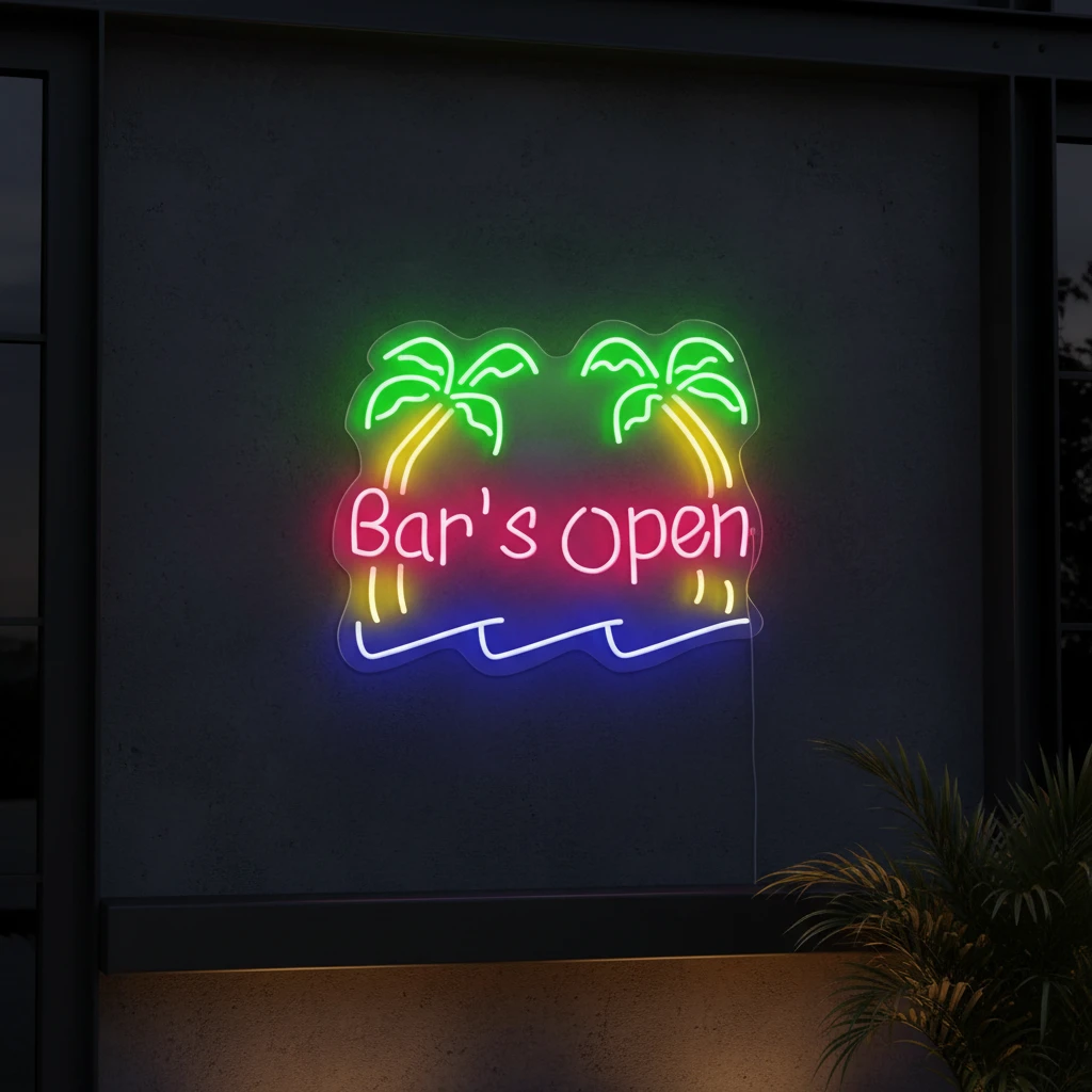 Palm Tree Bar Open Neon Sign by Neonchics