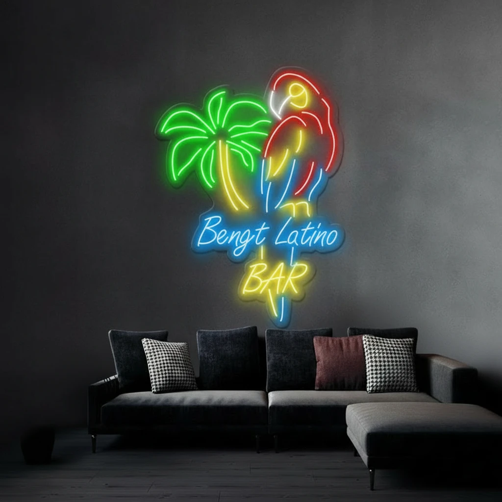 Tiki Bar Parrot Palm Tree Custom Led Neon Sign by Neonchics