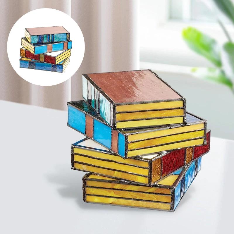 Lamp made of stacked books from stained glass by Bowlift