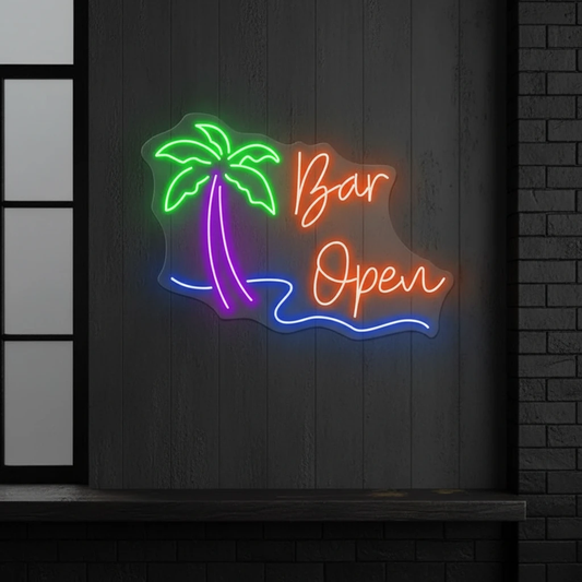 Bar Open Palm Tree Neon Sign Decor Art Sign Custom Neon Sign by Neonchics