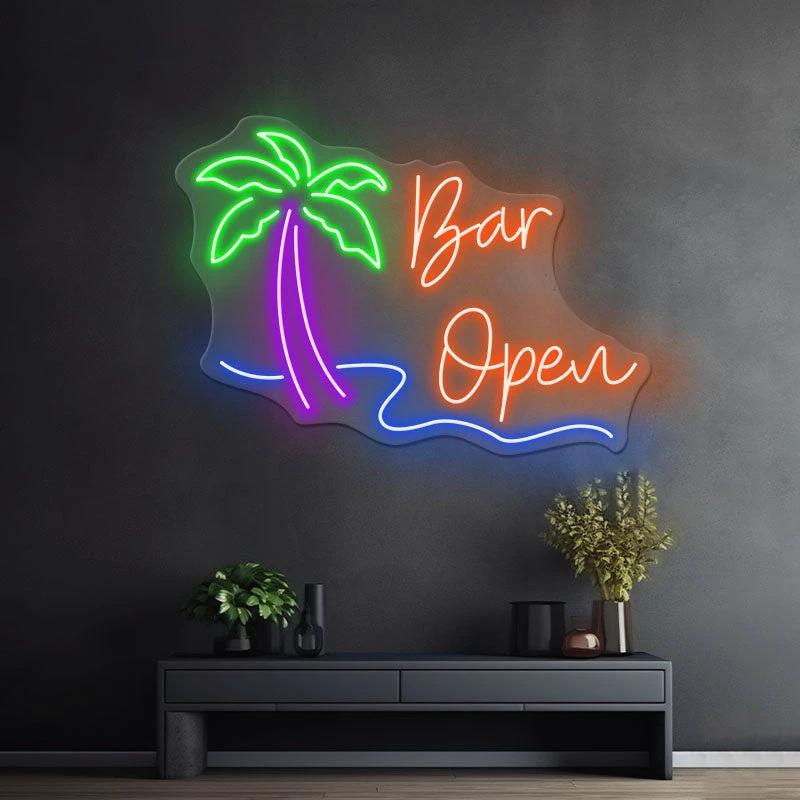 Bar Open Palm Tree Neon Sign Decor Art Sign Custom Neon Sign by Neonchics
