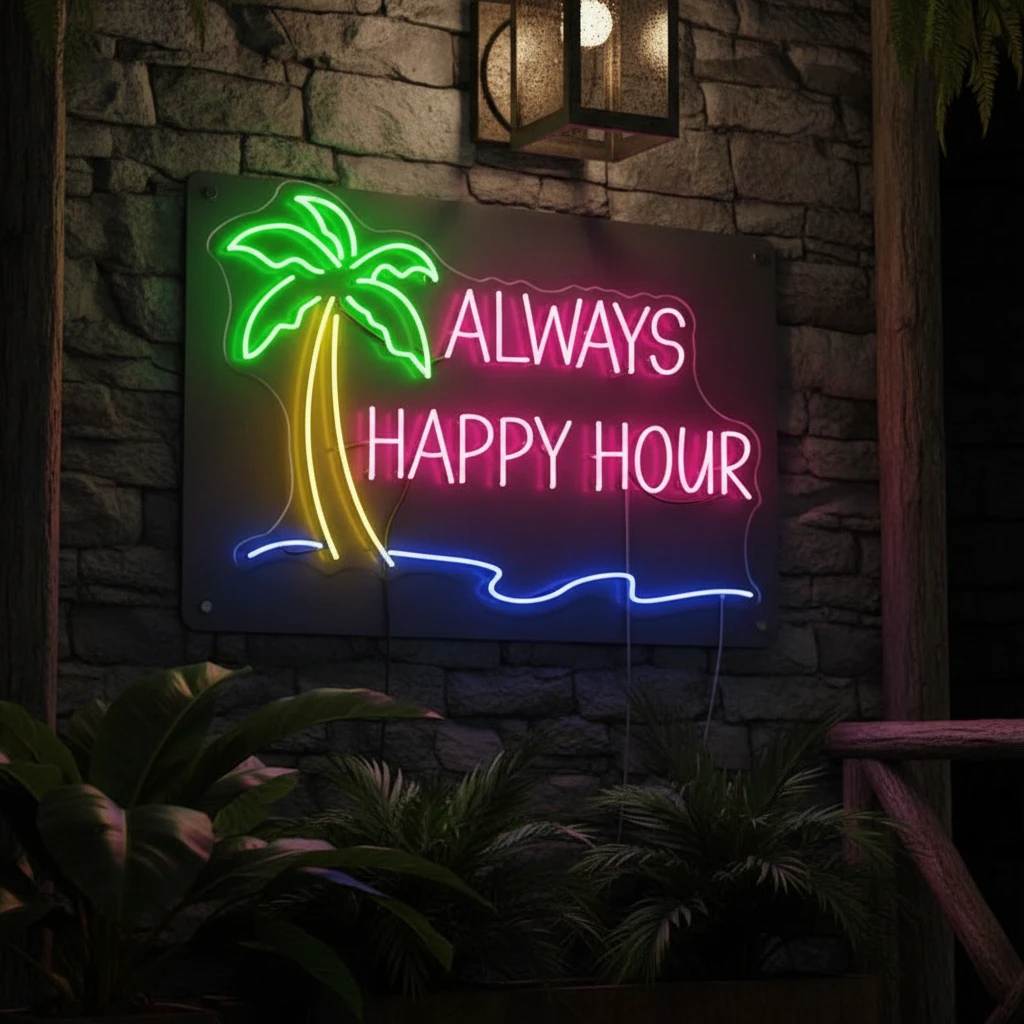 Bar Open Palm Tree Neon Sign Decor Art Sign Custom Neon Sign by Neonchics