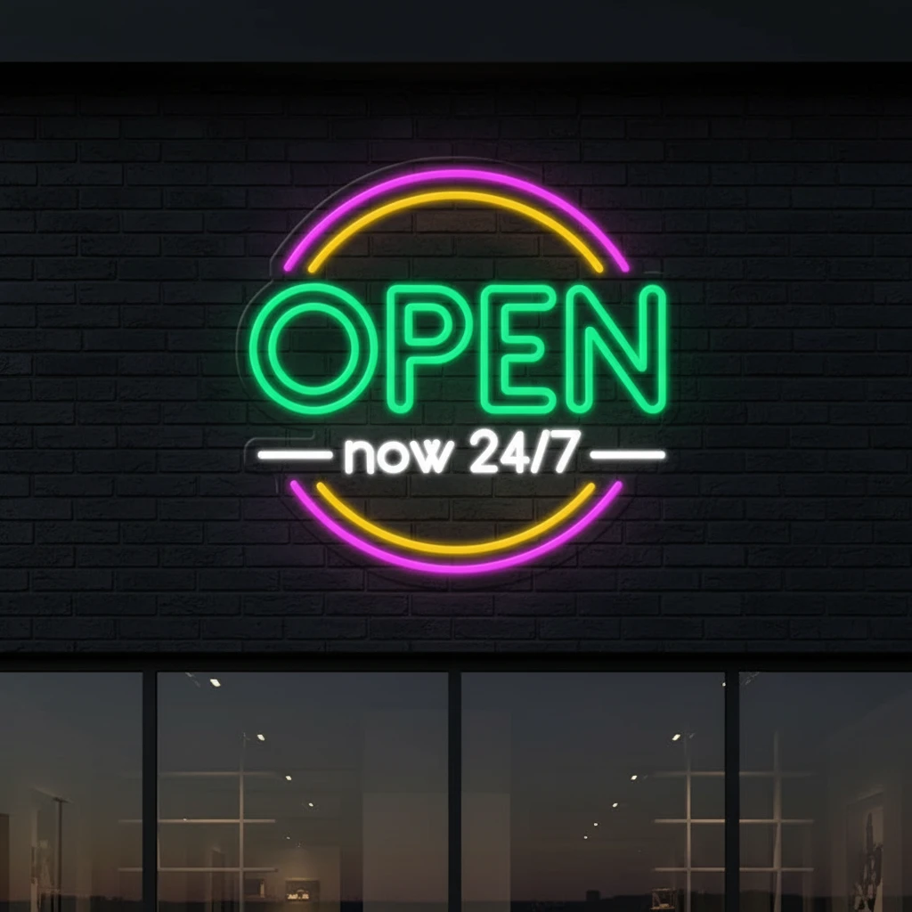 24 Hour Open Led Neon Sign Shop Door Decor Sign by Neonchics