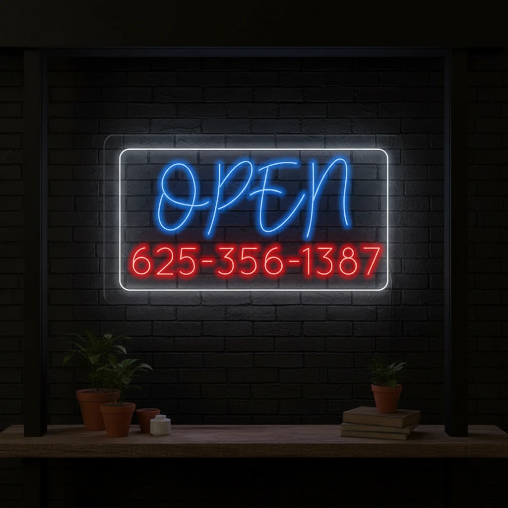 Custom Open Led Neon Sign With Phone Number by Neonchics