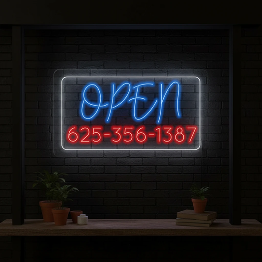 Custom Open Led Neon Sign With Phone Number by Neonchics