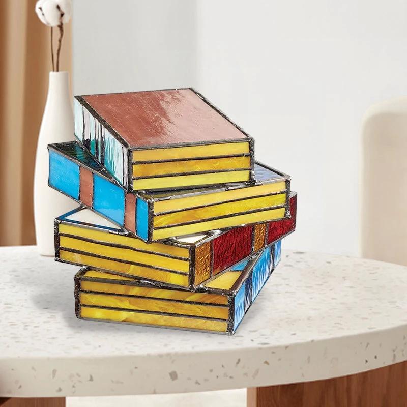 Lamp made of stacked books from stained glass by Bowlift