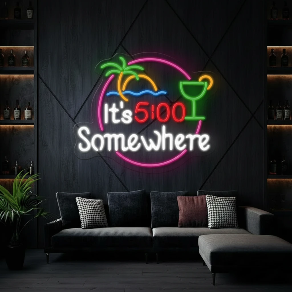 It's 5 O'clock Somewhere Led Neon Sign Bar Decor Led Sign Light by Neonchics