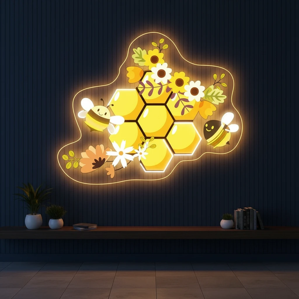 Honeycomb Bee Artwork Neon Sign Shop Wall Decor Sign by Neonchics