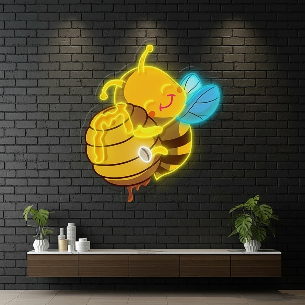Cute Honey Bee Artwork Neon Sign Home Decor Sign by Neonchics