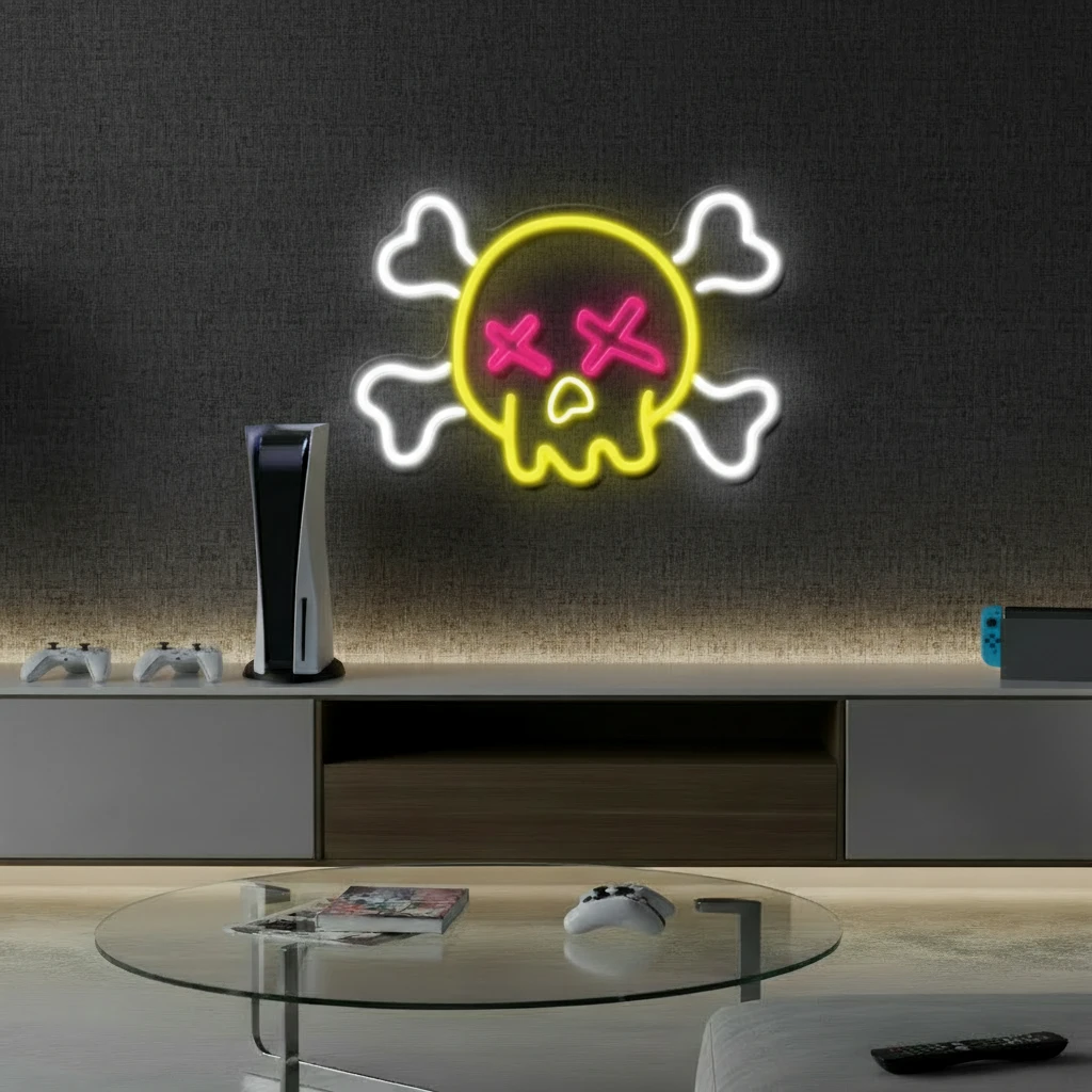 Skull and Bones Halloween Neon Sign by Neonchics