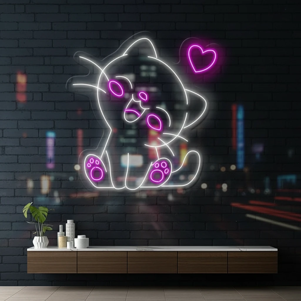 Cute Cat Led Neon Sign Kids Bedroom Decor Art by Neonchics