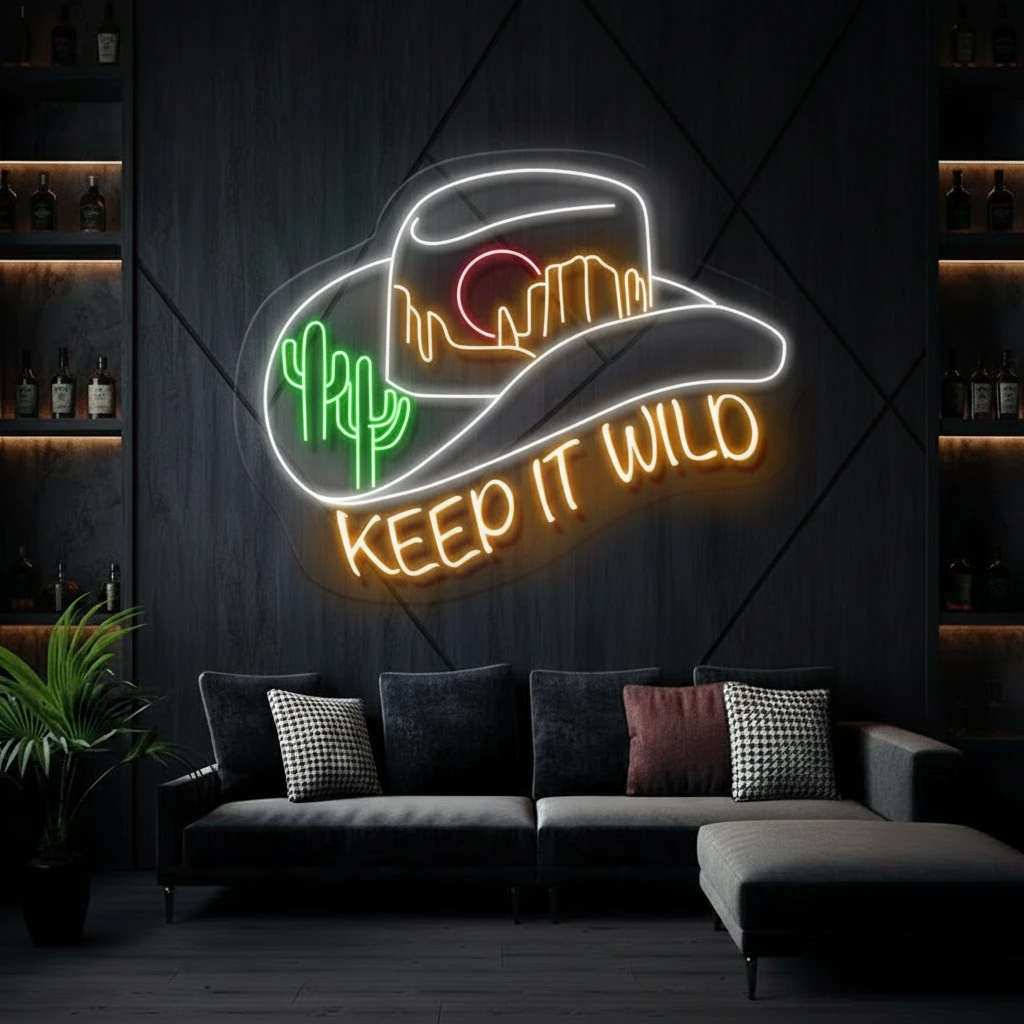 Western Desert Cowboy Hat Neon Sign Wall Decor Sign by Neonchics