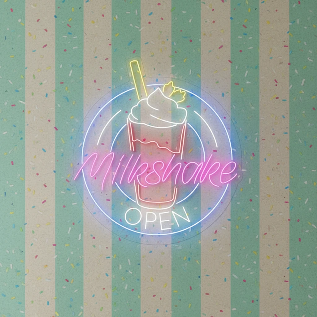 Milkshake Shop Open Neon Sign Wall Decor Sign by Neonchics