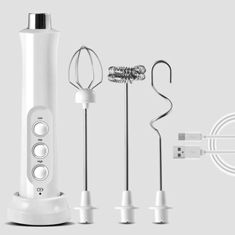Rechargeable Handheld Milk Frother, with 3 Speed & 3 Interchangeable Heads for Latte, Bulletproof Coffee, Protein Shake & More by BowLift