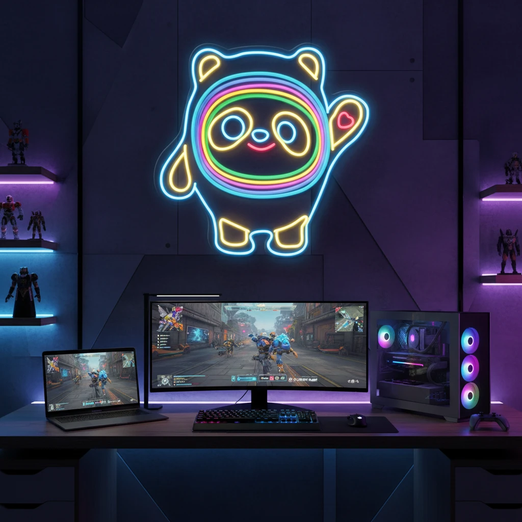 Panda Cartoon Neon Sign Kids Gift Room Decor Sign by Neonchics