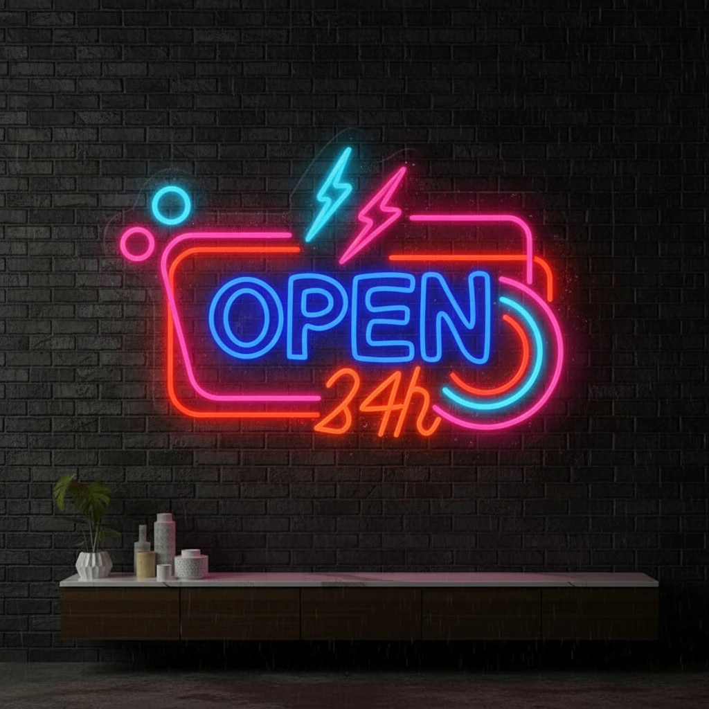 24H Open Neon Sign Led Shop Decor Sign by Neonchics