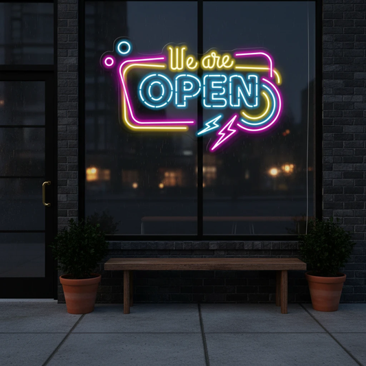 Colorful We're Open Led Neon Sign by Neonchics
