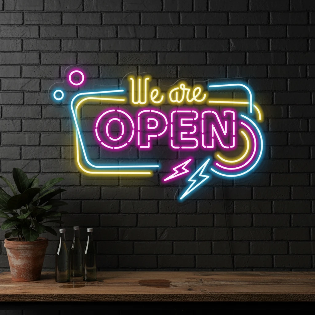 Colorful We're Open Led Neon Sign by Neonchics