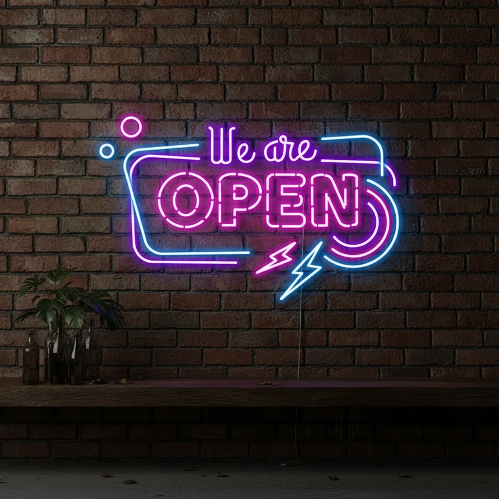 Colorful We're Open Led Neon Sign by Neonchics