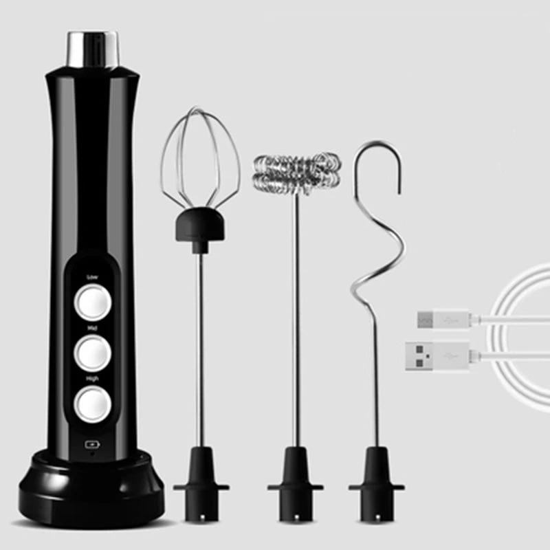 Rechargeable Handheld Milk Frother, with 3 Speed & 3 Interchangeable Heads for Latte, Bulletproof Coffee, Protein Shake & More by BowLift