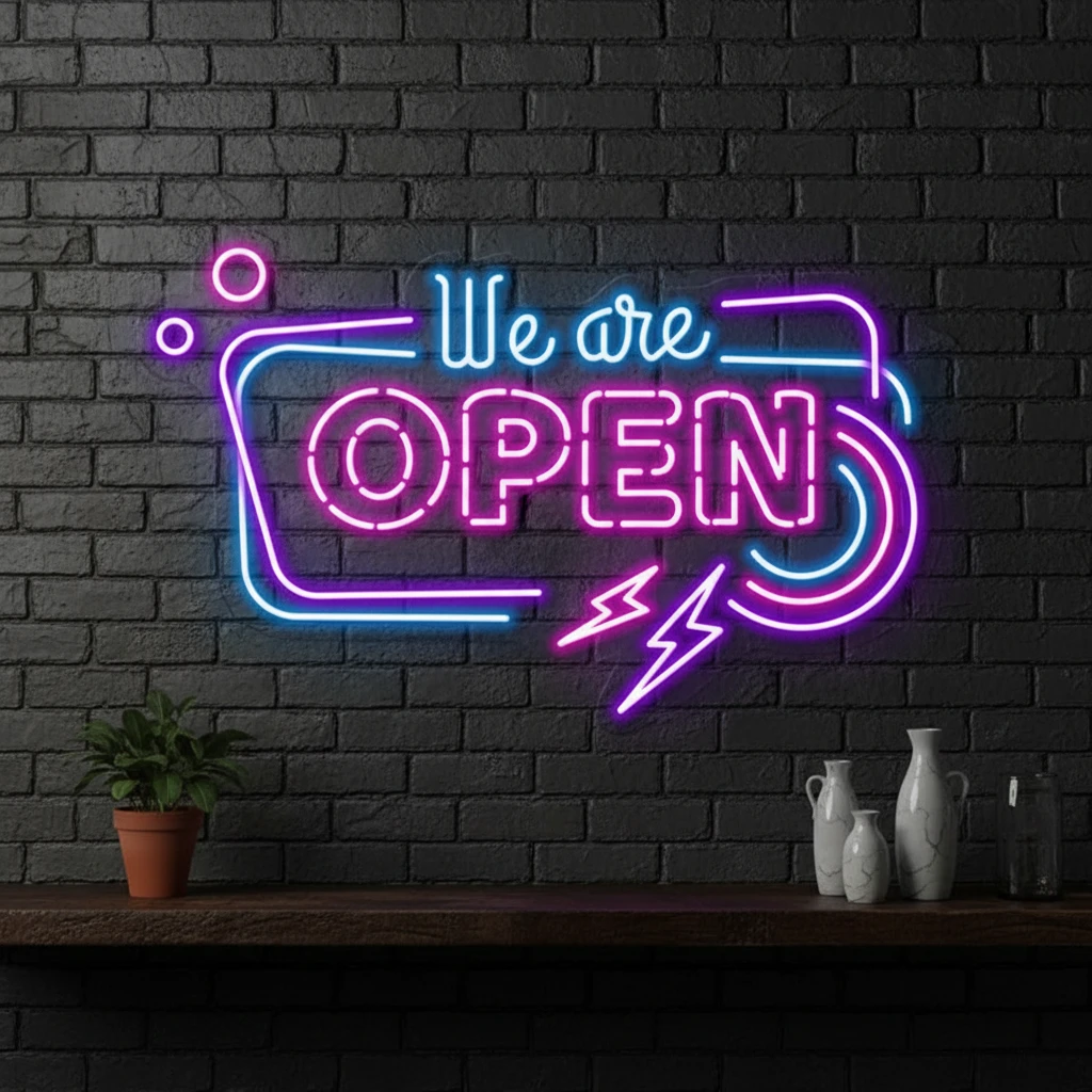Colorful We're Open Led Neon Sign by Neonchics
