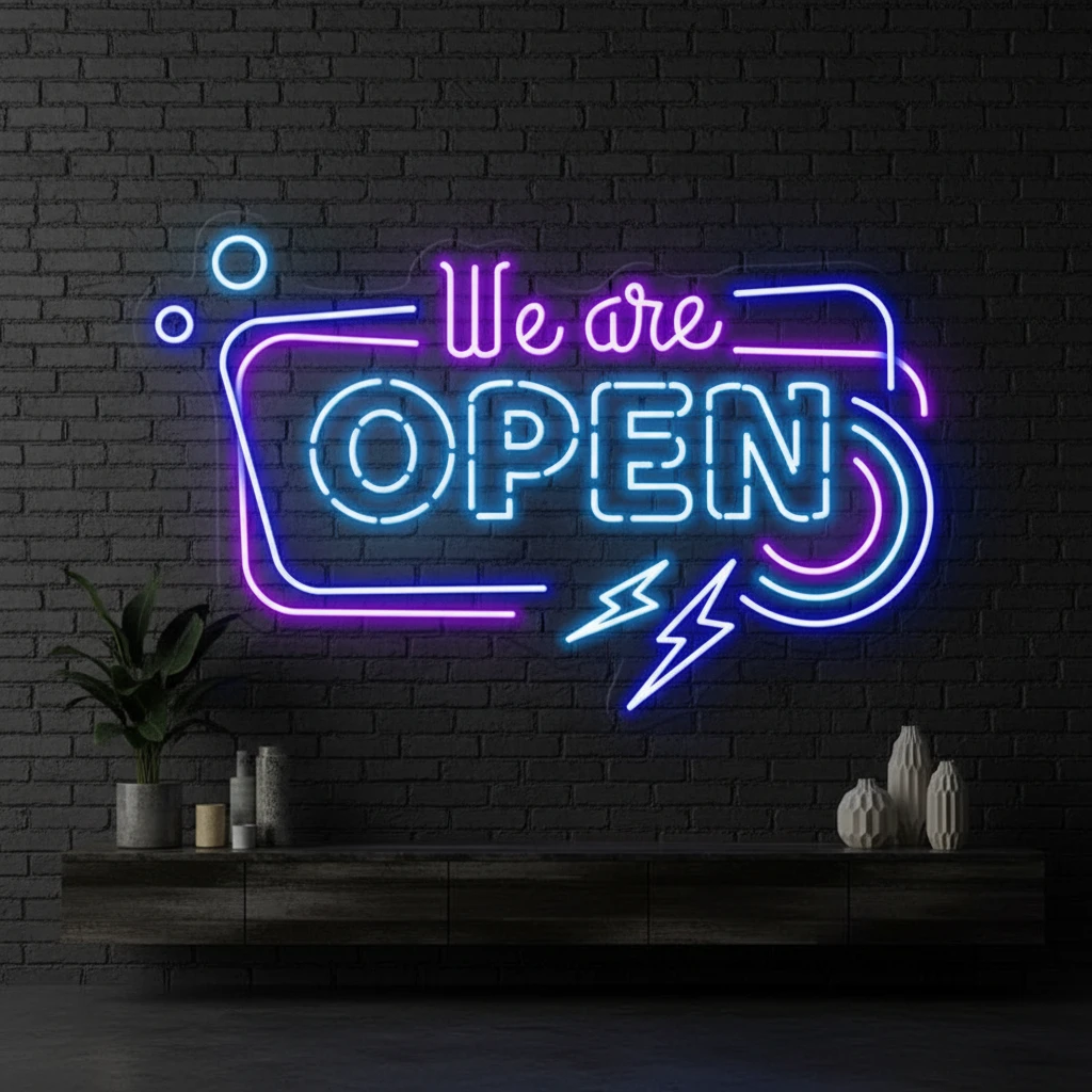 Colorful We're Open Led Neon Sign by Neonchics