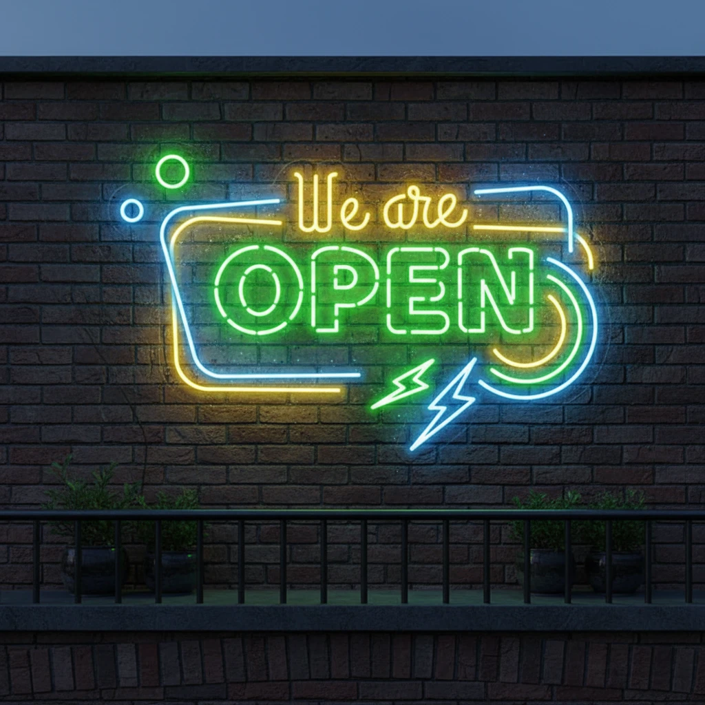 Colorful We're Open Led Neon Sign by Neonchics