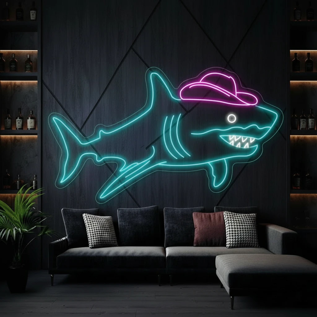 Shark Cowboy Neon Sign Wall Art for Bar Pub Bedroom Decor by Neonchics