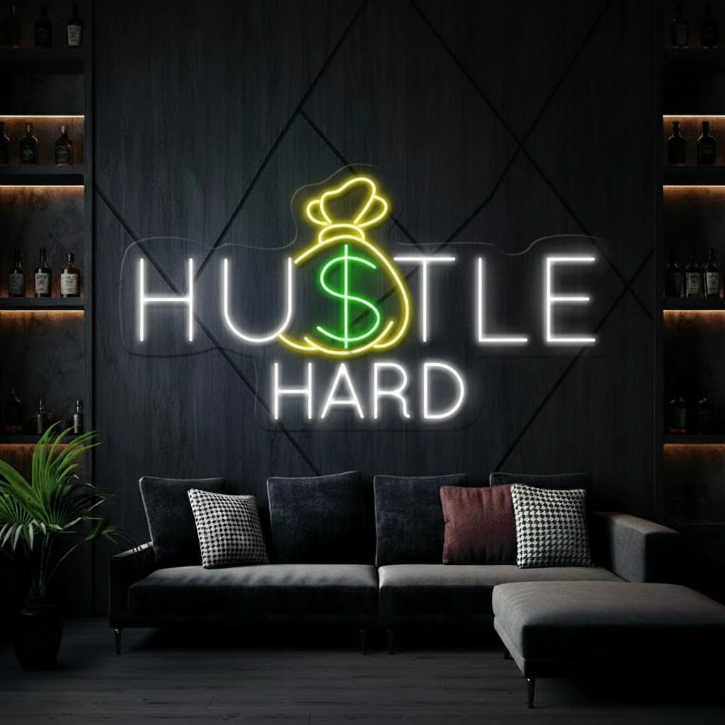 Hustle Hard Neon Sign Motivational Modern Space Wall Decor Sign Light by Neonchics