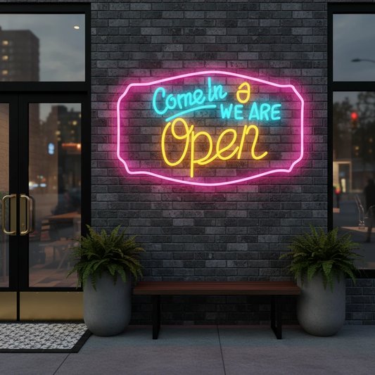 Colorful Come In We Are Open Led Neon Sign by Neonchics