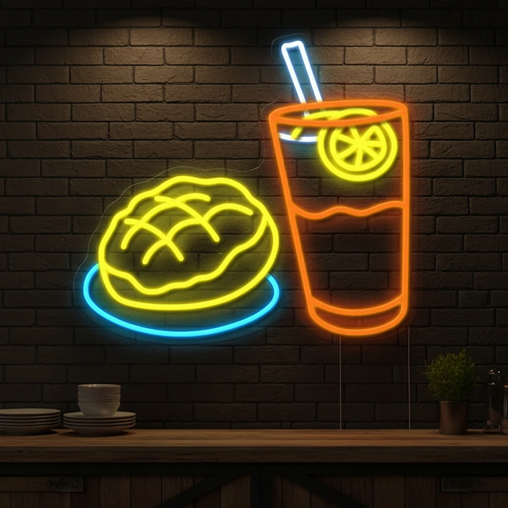 Pineapple Bud and Iced Lemon Tea Neon Sign for Restaurant Wall Decor by Neonchics