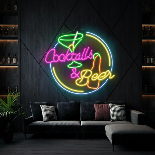Cocktails and Beer Led Sign Bar Shop Decor by Neonchics