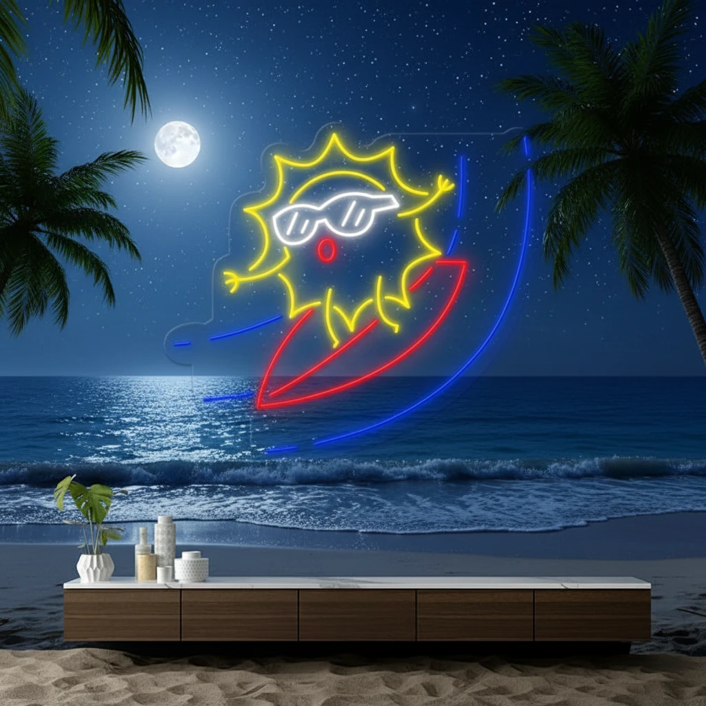 Cartoon Sun Led Neon Sign Room Decor Sign by Neonchics