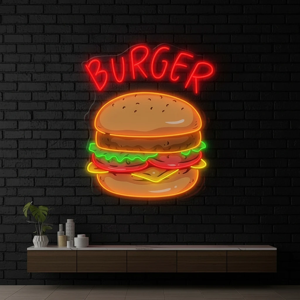 Burger Led Neon Sign Shop Decor Led Neon Sign by Neonchics