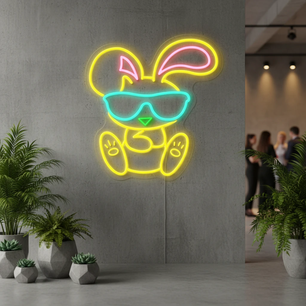 Rabbit in Glasses Led Neon Sign kids Room Decor Sign by Neonchics