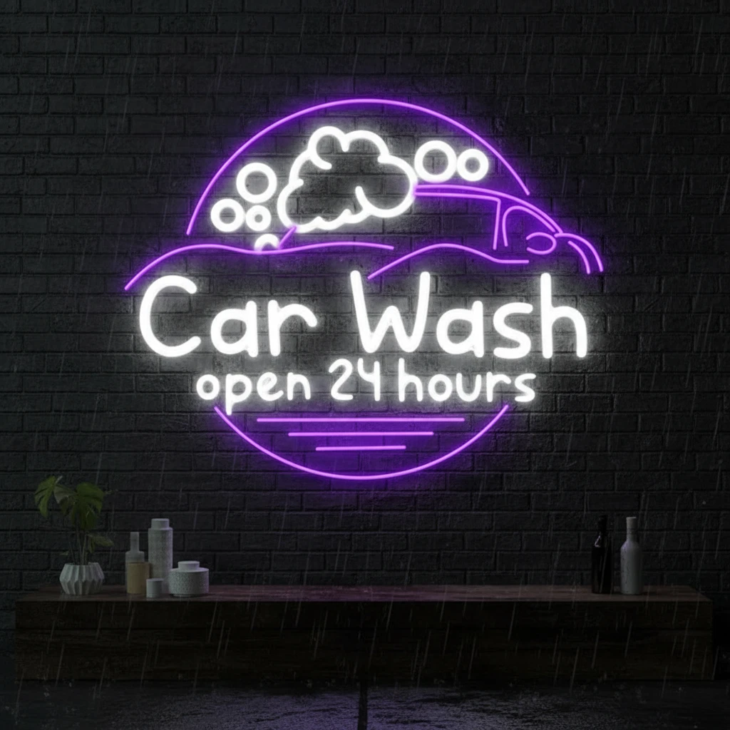 Car Wash Shop Open Led Neon Sign by Neonchics