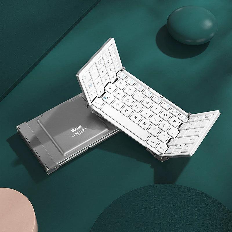 Foldable Rechargeable Wireless Keyboard with Leather Case, for Android Windows iOS Tablet & Laptop by BowLift