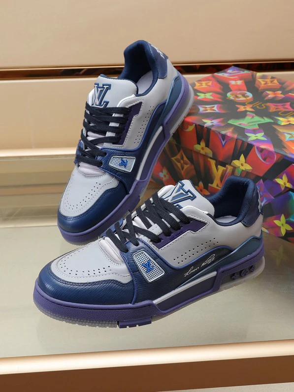 Luxury Virgil Trainer Sneakers Shoes #54 Signature Blue Light Grey Monogram by Air Jordan