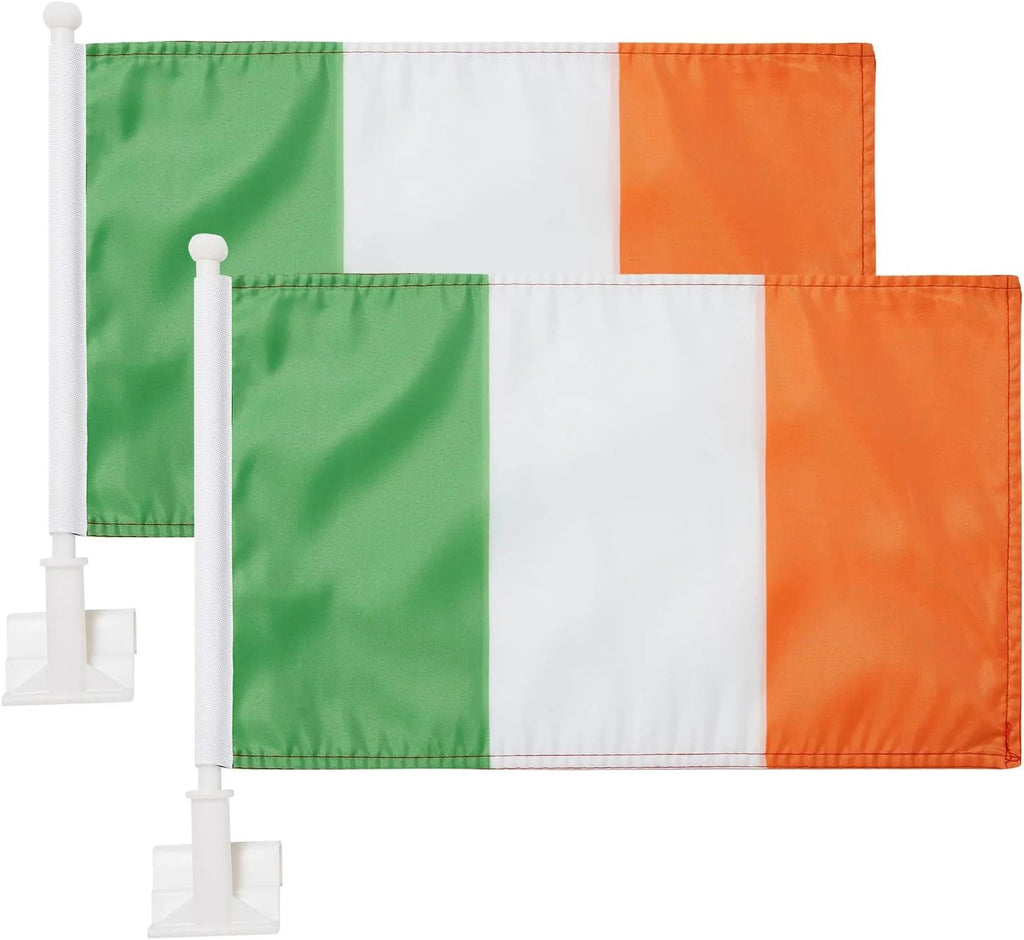 Irish Flag Car Window Flag of Ireland 11X18Inch(28x46cm) 100% Polyester, Strong White Flagpole by flagsshop