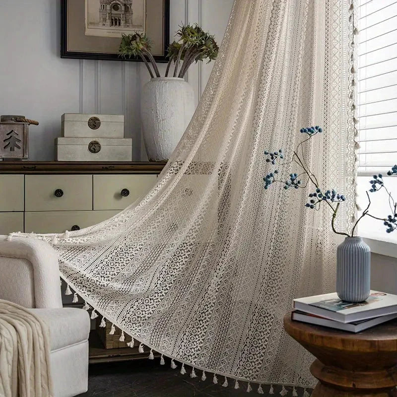 Chic Bohemian Crochet Curtain by Casa & Beyond