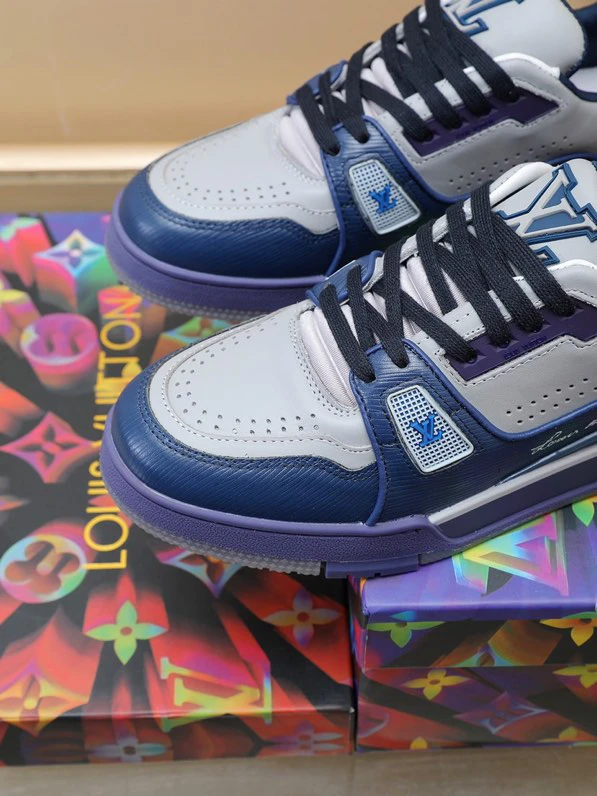 Luxury Virgil Trainer Sneakers Shoes #54 Signature Blue Light Grey Monogram by Air Jordan