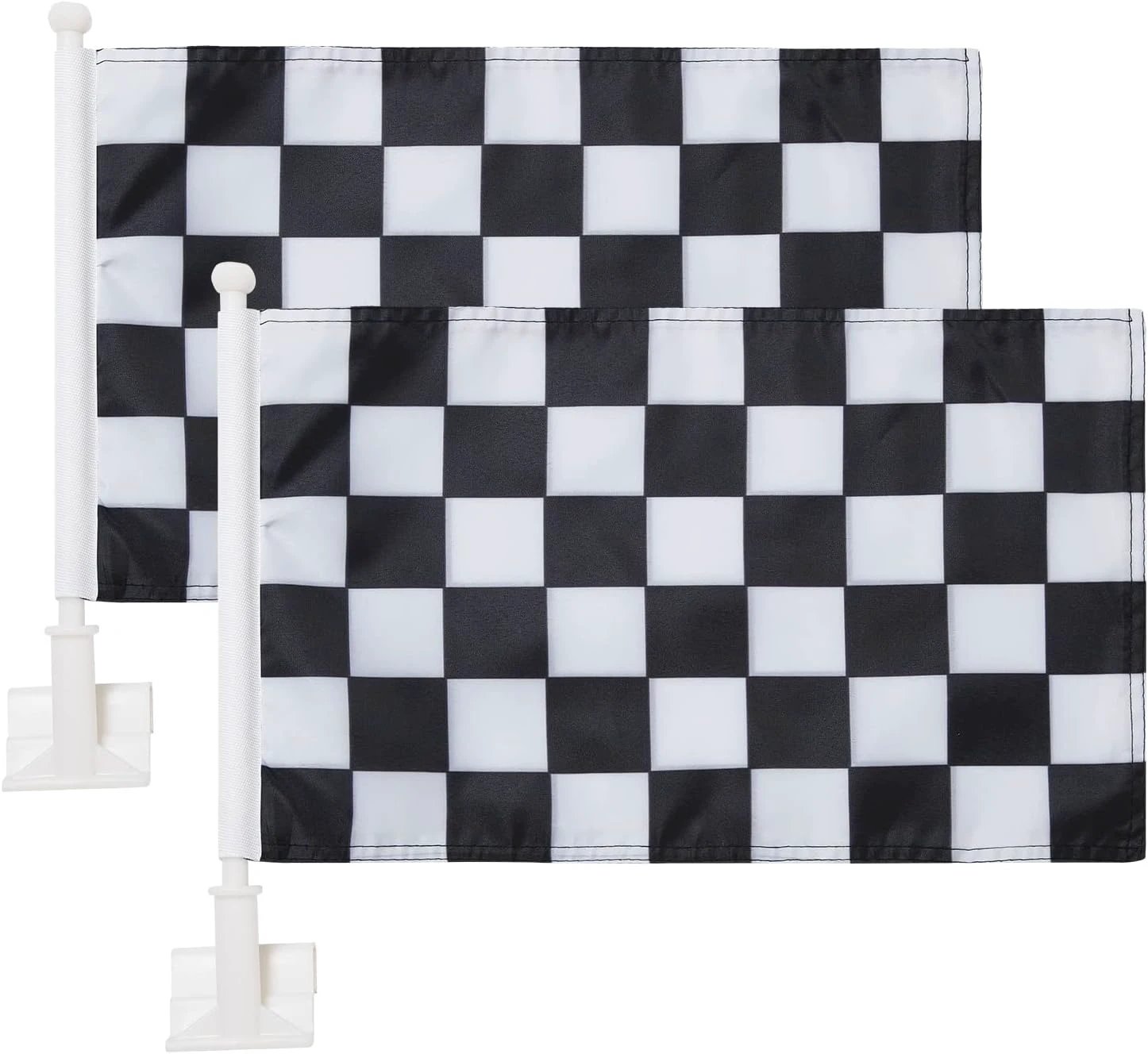 Black & White Checkered Flag Car Window Flag Racing Flag 11X18 Inch(28x46cm) 100% Polyester, Strong White Flagpole by flagsshop