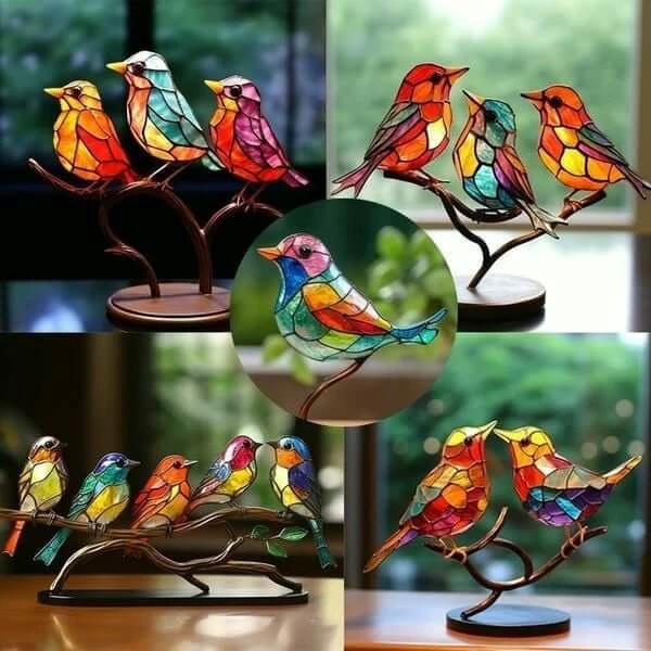 ElegantAviary | Colorful Birds on Branch Desk Ornaments Bowlift by Bowlift