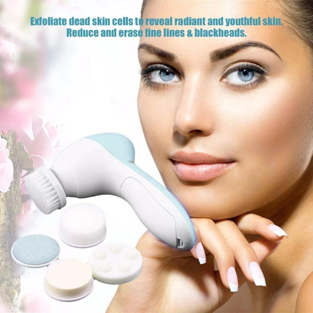 1 Set 5 in 1 Electric Wash Face Machine Facial Pore Cleaner Body Cleaning Massage Mini Skin Beauty Massager Face Washing Brush by BowLift