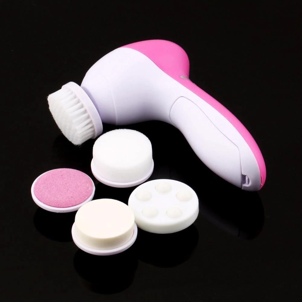 1 Set 5 in 1 Electric Wash Face Machine Facial Pore Cleaner Body Cleaning Massage Mini Skin Beauty Massager Face Washing Brush by BowLift